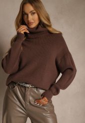 Brązowy Golf z Domieszką Wiskozy i Kaszmiru Azivara. Brązowe golfy damskie Renee, l, z aplikacjami, z jeansu, bez ramiączek. Za 149.99 zł.