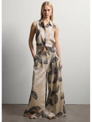 STEFANEL Bluzka w kolorze beżowo-czarnym rozmiar: 44. Brązowe bluzki damskie Stefanel, bez wzorów, bez kołnierzyka, bez ramiączek. Za 152.99 zł.