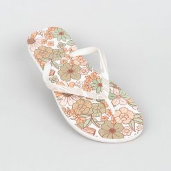Japonki damskie Olaian 190 Vintage. Białe klapki damskie OLAIAN, bez wzorów, bez obcasa. W wyprzedaży za 29.99 zł.