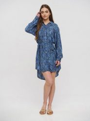 BLE Sukienka koszulowa w kolorze niebieskim rozmiar: M/L. Niebieskie sukienki damskie BLE, na co dzień, l, bez wzorów, z tkaniny, bez kołnierzyka, bez ramiączek, mini, koszulowe. Za 114.17 zł.