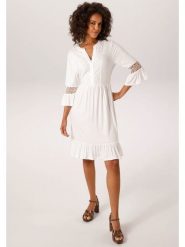 Aniston Sukienka w kolorze białym rozmiar: 44. Białe sukienki damskie Aniston, bez wzorów, z koronki, bez kołnierzyka, bez ramiączek, midi. Za 173.99 zł.