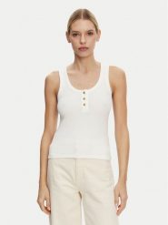 Tommy Hilfiger Top Henley WW0WW43920 Biały Slim Fit. Białe topy damskie Tommy Hilfiger, xxl, bez wzorów, z bawełny, bez kołnierzyka. Za 179.99 zł.