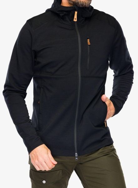 Kurtka polarowa męska Fjallraven Keb Fleece Hoodie. Czarne kurtki męskie Fjällräven, m, bez wzorów, z elastanu, bez kaptura. Za 906.39 zł.