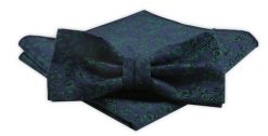 Męska Mucha z Poszetką w Zestawie - Alties - Ciemnozielone Kwiatki, Granatowe Tło. Niebieskie krawaty i muchy męskie Alties, bez wzorów, eleganckie. Za 54.00 zł.