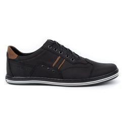 Polbut Buty męskie casual 1801 czarny nubuk/camel czarne. Czarne buty sportowe na co dzień męskie na jesień, z jeansu, bez zapięcia. Za 319.69 zł.