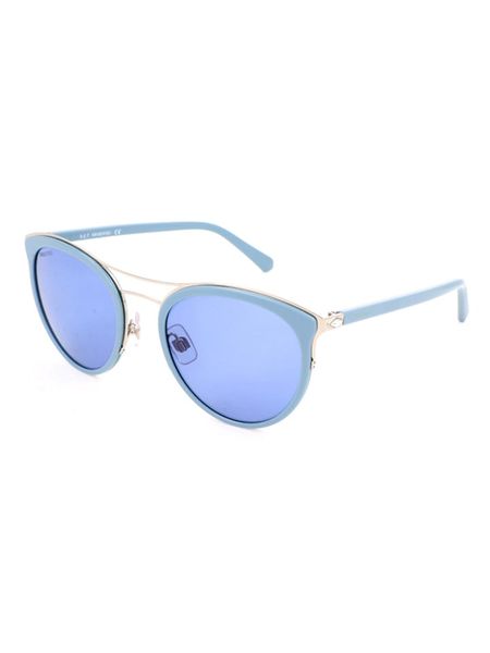 Swarovski Damskie okulary przeciwsłoneczne w kolorze złoto-błękitnym rozmiar: 54. Niebieskie okulary przeciwsłoneczne damskie Swarovski. Za 227.31 zł.