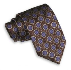 Brązowy Męski Krawat -Chattier- 8cm, Klasyczny, Szeroki, Elegancki, w Niebieski Wzór Geometryczny. Niebieskie krawaty i muchy męskie Chattier, bez wzorów, z tkaniny, eleganckie. Za 49.00 zł.