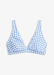 Biustonosz bikini ze wzorem w kratę. Białe bikini damskie bonprix, bez wzorów. Za 54.99 zł.
