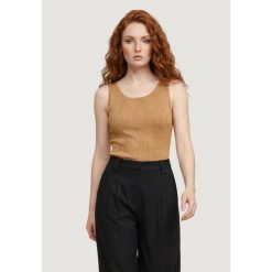 Bezrękawnik Kobieta ONLY Onlanna Sl Glitter Revers Rib Top Knt. Brązowe topy damskie Only, l, bez wzorów, z materiału, bez kołnierzyka. Za 153.65 zł.