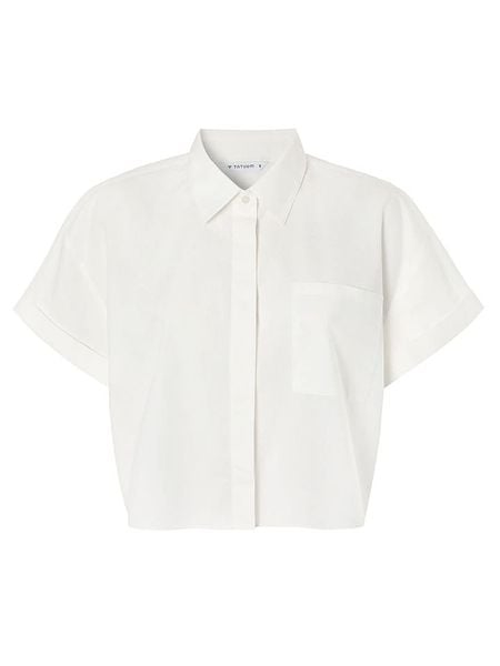 TATUUM Bluzka "Panama" w kolorze białym rozmiar: M. Białe bluzki damskie Tatuum, m, bez wzorów, z bawełny, bez kołnierzyka, bez ramiączek. Za 137.42 zł.