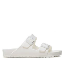 Klapki Birkenstock. Białe klapki damskie Birkenstock, bez wzorów, bez obcasa. Za 209.99 zł.