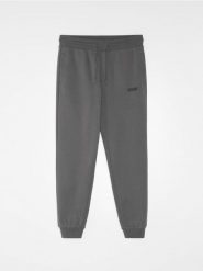 Spodnie jogger z bawełną i haftowanym napisem - szary. Szare spodnie materiałowe męskie Sinsay, z bawełny. Za 49.99 zł.