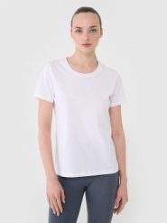 4F T-shirt regular gładki damski - biały M. Białe t-shirty damskie 4f, m, bez wzorów, z bawełny, bez kołnierzyka. Za 49.99 zł.