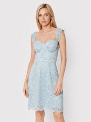 Guess Sukienka koktajlowa W2YK70 KAQN0 Błękitny Slim Fit. Niebieskie sukienki damskie Guess, s, z aplikacjami, z syntetyku, wizytowe, bez kołnierzyka, bez ramiączek. Za 449.99 zł.