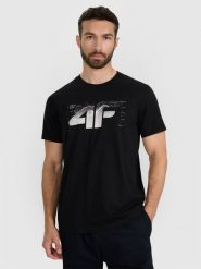 4F T-shirt regular z nadrukiem męski - czarny S. Czarne t-shirty męskie 4f, m, bez wzorów, z bawełny, bez kołnierzyka. Za 59.99 zł.