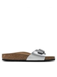 Birkenstock Klapki Madrid Bs 0040413 Srebrny. Szare klapki damskie Birkenstock, bez wzorów, ze skóry, bez obcasa. Za 259.99 zł.