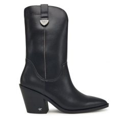 Kowbojki Pepe Jeans. Czarne botki damskie Pepe Jeans, z jeansu, bez obcasa, na słupku, bez zapięcia. Za 759.99 zł.
