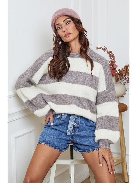 So Cachemire Sweter "Bech" w kolorze szarobrązowo-białym rozmiar: XL. Białe swetry klasyczne damskie So Cachemire, xl, z kaszmiru, bez kołnierzyka. Za 200.60 zł.