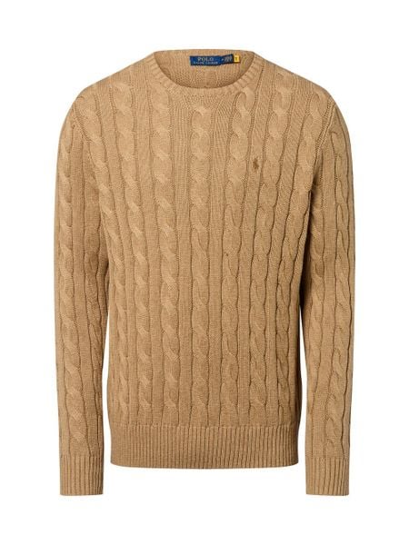 Polo Ralph Lauren sweter z dzianiny Mężczyźni dzianina grubo tkana brązowy, S. Brązowe swetry męskie Polo Ralph Lauren, m, bez wzorów, z bawełny, bez kołnierzyka. Za 649.95 zł.