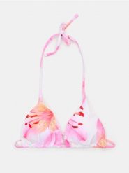 Trójkątna góra od bikini z wiązaniem na szyi z motywem kwiatowym - kremowy. Białe bikini damskie Sinsay, bez wzorów. Za 15.99 zł.