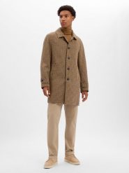 Finshley & Harding London krótki płaszcz z domieszką wełny Mężczyźni brązowy|beżowy|zielony, 54. Brązowe płaszcze męskie Finshley & Harding London, m, bez wzorów, z wełny. Za 899.95 zł.