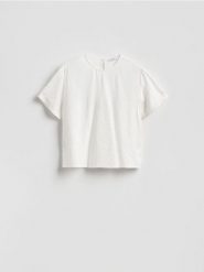 T-shirt z wiązaniem - biały. Białe t-shirty damskie Reserved, l, bez wzorów, z tkaniny, bez kołnierzyka. Za 99.99 zł.