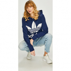 Adidas Originals - Bluza. Niebieskie bluzy z kapturem damskie adidas Originals, z bawełny. W wyprzedaży za 199.90 zł.