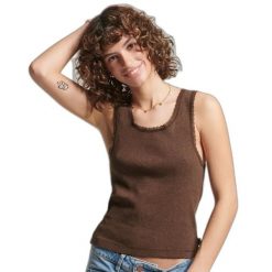 Tank top z koronkowym wykończeniem dla kobiet Superdry. Brązowe topy damskie Superdry., l, bez wzorów, z koronki, bez kołnierzyka. Za 106.45 zł.