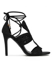 DeeZee Sandały LB8552-1 Czarny. Czarne sandały damskie DeeZee, bez wzorów, z materiału, bez obcasa, na szpilce. Za 159.99 zł.