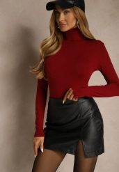 Bordowy Golf z Bawełną w Klasycznym Stylu Reiredia. Czerwone golfy damskie Renee, bez wzorów, z bawełny, bez ramiączek. Za 49.99 zł.