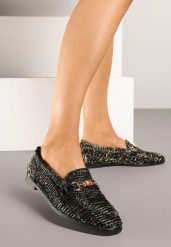 Czarne Ażurowe Mokasyny Loafersy z Klamrą Koliswena. Czarne mokasyny damskie Renee. Za 79.99 zł.