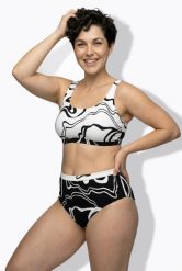 Damskie Bikini wzór w linie bez miękkich miseczek ramiączka z regulacją. Czarne bikini damskie Ulla Popken, bez wzorów, plus size. Za 191.99 zł.