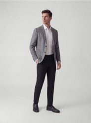 Marynarka slim fit w kratę - ciemnoszary. Szare marynarki męskie Reserved, bez wzorów, z tkaniny. Za 359.99 zł.