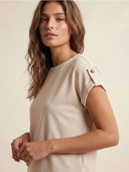 Koszulka z ozdobnymi napami - beżowy. Brązowe t-shirty damskie Sinsay, l, bez wzorów, bez kołnierzyka. Za 19.99 zł.