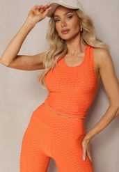 Pomarańczowy Tank Top z Tłoczonym Wzorem Aeronna. Brązowe topy damskie Renee, l, bez wzorów, z jeansu, bez kołnierzyka. Za 29.99 zł.
