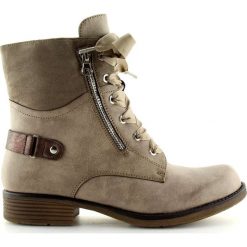 Brązowe Botki sznurowane workery beżowe 17103-2 Khaki. Brązowe botki damskie ButyModne, ze skóry, bez obcasa, bez zapięcia. Za 119.00 zł.