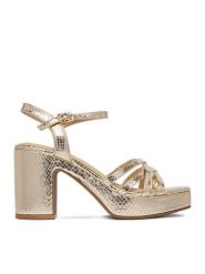 DeeZee Sandały CEO-LCCC1511-1 Złoty. Żółte sandały damskie DeeZee, bez wzorów, z materiału, bez obcasa, na słupku. Za 139.99 zł.