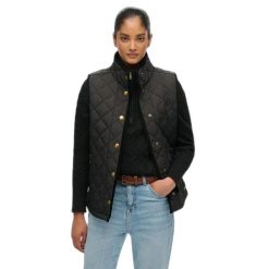 Damska kurtka bez rękawów Superdry Estate Country Liner. Czarne kurtki damskie Superdry., bez wzorów, z puchu, bez kaptura. Za 396.70 zł.