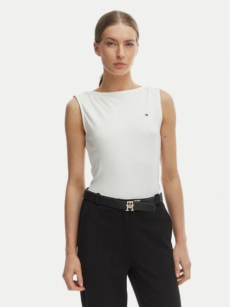 Tommy Hilfiger Top WW0WW47807 Écru Slim Fit. Białe topy damskie Tommy Hilfiger, xs, bez wzorów, z wiskozy, bez kołnierzyka. Za 224.99 zł.