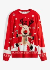 Sweter z bożonarodzeniowym motywem. Czarne swetry męskie bonprix, m, bez wzorów, bez kołnierzyka. Za 129.99 zł.