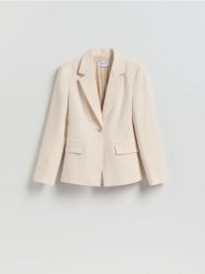 Marynarka z dodatkiem wiskozy - złamana biel. Marynarki i żakiety damskie Reserved, l, bez wzorów, z tkaniny. Za 199.99 zł.