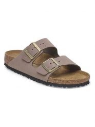 Birkenstock Skórzane klapki "Arizona" w kolorze fioletowym rozmiar: 38. Różowe klapki damskie Birkenstock, bez wzorów, z nubiku, bez obcasa. Za 423.06 zł.