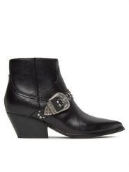 Guess Botki Hermine FL7HRM LEA10 Czarny. Czarne botki damskie Guess, ze skóry, bez obcasa, na słupku, bez zapięcia. Za 889.99 zł.