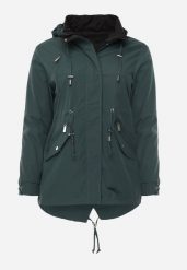 Ciemnozielona Dwustronna Kurtka Przejściowa w Stylu Parki z Kapturem Tidala. Zielone kurtki damskie Born2be, plus size, bez wzorów, z jeansu. Za 119.99 zł.