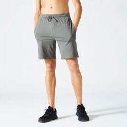 Spodenki fitness męskie Domyos 500 Essentials. Brązowe szorty męskie DOMYOS, l, z bawełny, na fitness i siłownię. Za 49.99 zł.