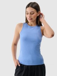4F Top slim bezszwowy damski - niebieski XS/S. Niebieskie topy damskie 4f, s, bez wzorów, z dzianiny, bez kołnierzyka. W wyprzedaży za 29.99 zł.