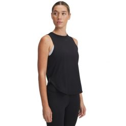 Damski tank top Under Armour Launch Elite. Czarne topy damskie Under Armour, l, bez wzorów, z materiału, bez ramiączek. Za 226.96 zł.