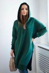 Bluza ocieplana z rozcięciami na bokach ciemno zielona. Zielone bluzy z kapturem damskie KESI, l, z bawełny. Za 284.37 zł.