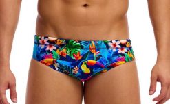Kąpielówki męskie Funky Trunks Birdie Wordie - slipy. Brązowe kąpielówki męskie FUNKY TRUNKS, l, bez wzorów, z elastanu, do pływania. Za 119.99 zł.