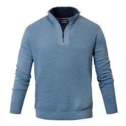Bawełniany Sweter Męski, Wysoki Dekolt na Zamek - Pako Jeans - Niebieski. Niebieskie kardigany męskie Pako Jeans, l, bez wzorów, z bawełny, bez kołnierzyka. Za 209.00 zł.